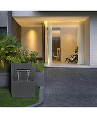LuxenHome Gray Resin Modern Rectangular Waterfall Outdoor Fountain