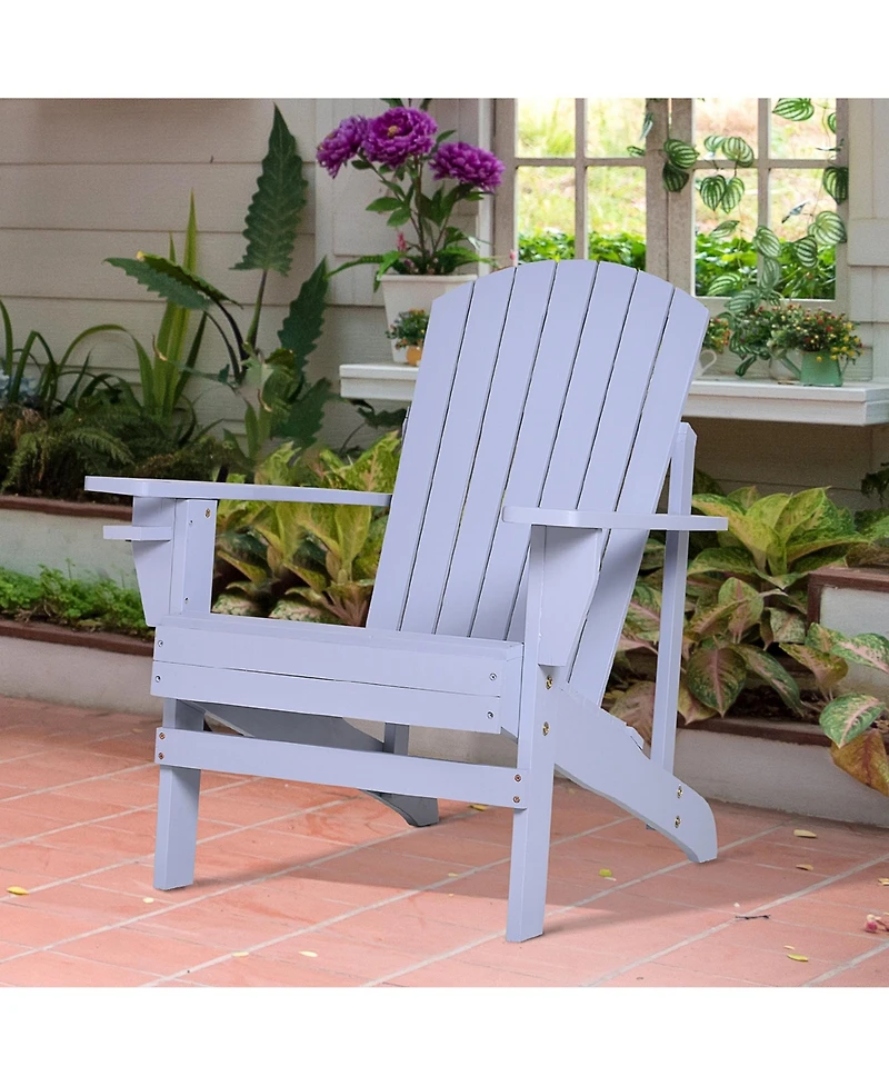 Wooden Adirondack Chair, Outdoor Patio Lawn Chair with Cup Holder, Weather Resistant Lawn Furniture