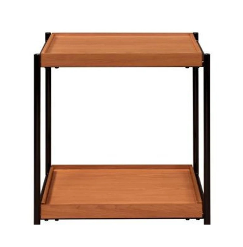 Modern Square End Table with Open Shelf – Metal Frame & Wood Top