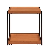 Modern Square End Table with Open Shelf – Metal Frame & Wood Top