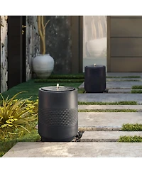 LuxenHome Dark Gray Resin Round Bubbler 23" Tall Outdoor Fountain with Lights, Solar Powered