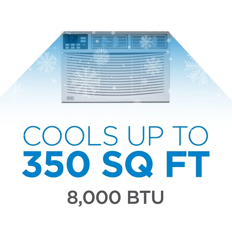 Black+Decker Window Air Conditioner 8,000 Btu, Ac Window Unit Cools Up to 350 Square Feet, Window Ac Unit with Remote Control, 3 Cooling Speeds and Fa