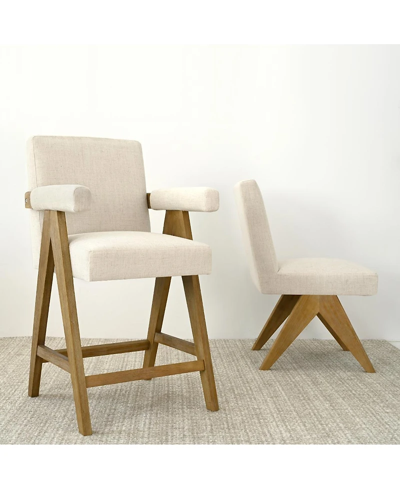 Upholstered Counter Height Stool with Arms, 25.5" Solid Wood Chair for Kitchen Island or Home Bar-Maison Boucle