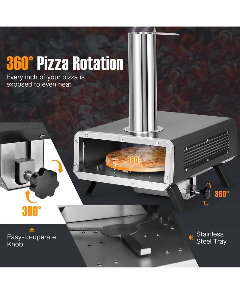 Outdoor Pizza Oven Portable Wood Pellet Pizza Stove with 12 Inch Round Rotatable Pizza Stone