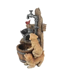 LuxenHome Resin Puppies and Water Pump Outdoor Patio Fountain with Led Light