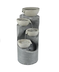 LuxenHome Modern Gray Resin Tiered Bowls Outdoor Fountain with Lights