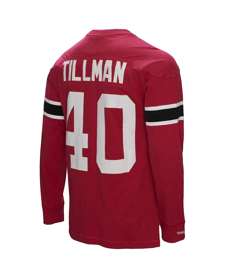 Men's Mitchell & Ness Pat Tillman Cardinal Arizona Cardinals Throwback Retired Player Name and Number Long Sleeve T-Shirt