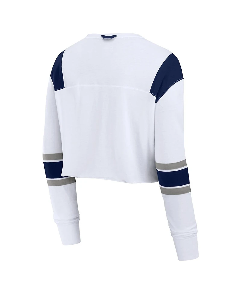 Fanatics Women's White New York Yankees Stretch Cropped Fashion Long Sleeve T-Shirt