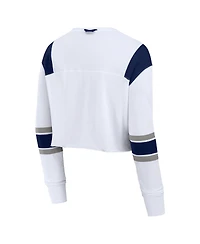 Fanatics Women's White New York Yankees Stretch Cropped Fashion Long Sleeve T-Shirt