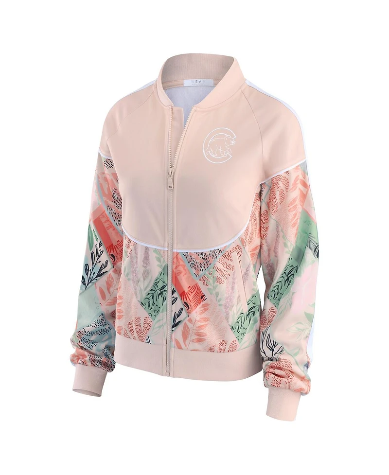 Wear by Erin Andrews Women's Sand Chicago Cubs Raglan Full-Zip Track Jacket