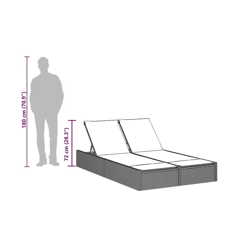 Double Sun Lounger with Cushions Poly Rattan