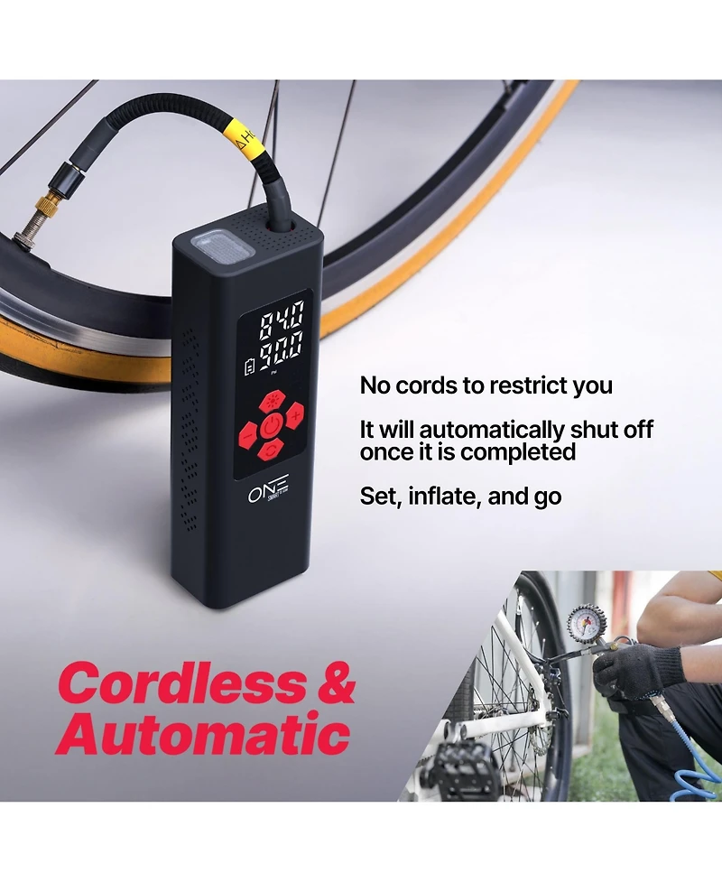 One 11.1V / 7800mAh Tire Inflator Portable Air Compressor, 150PSI
