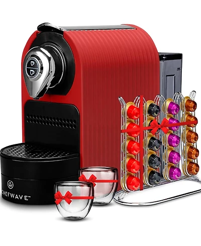 ChefWave Espresso Machine for use with Nespresso Capsules (Red), Holder and Cups