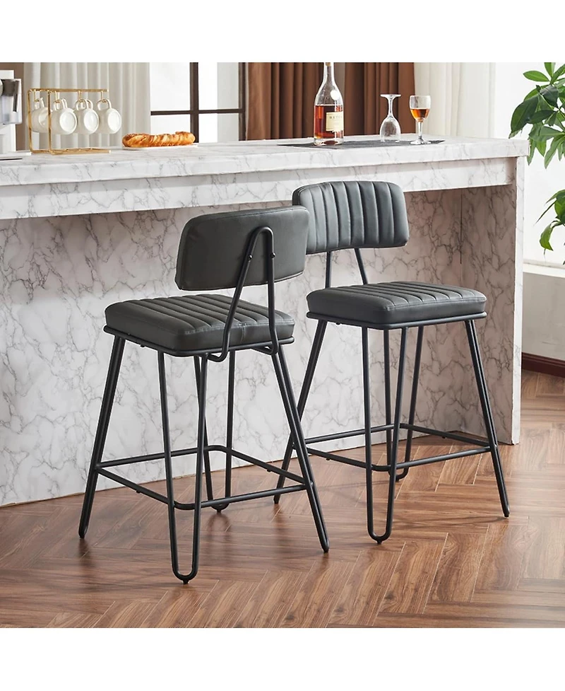25.2'' Set of 2 Counter Height Chairs with Backrest Pu Leather Upholstery and Metal Frame for Kitchen Island or Dining Room-The Pop Home