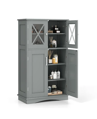 4 Doors Freeestanding Bathroom Floor Cabinet with Adjustable Shelves