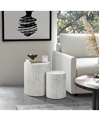 LuxenHome 2-Piece White with Gray Flecks Manufactured Wood Nesting Side Table Set