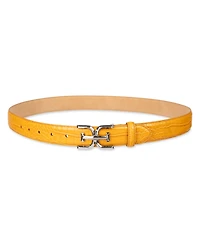 Sam Edelman Women's Skinny Exotic Textured Double-e Plaque Buckle Belt