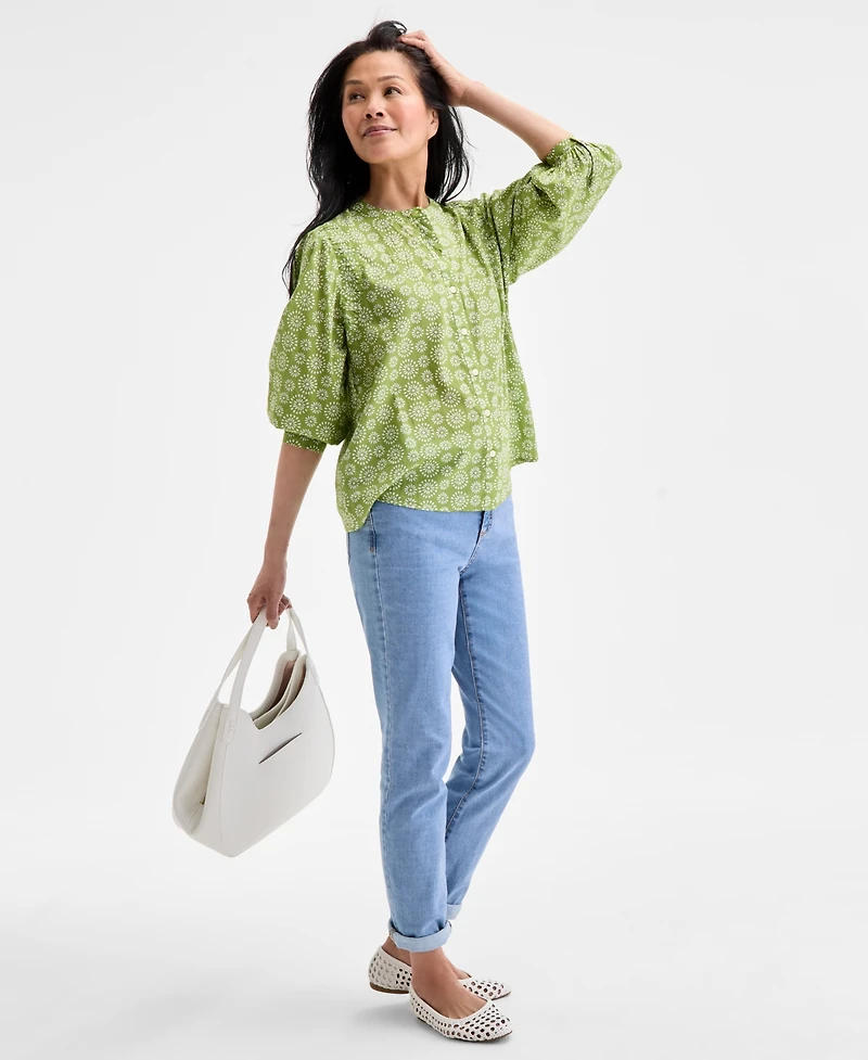 Style & Co Women's Printed Cotton Button-Front Blouse, Exclusively at Macy's