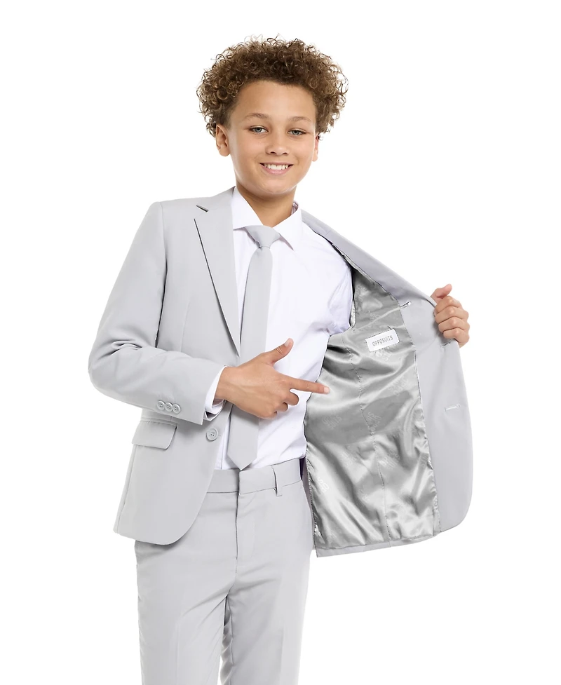 Opposuits Big Boys Groovy Grey Slim Fit Solid Suit Including Blazer, Pants and Clip-On-Tie