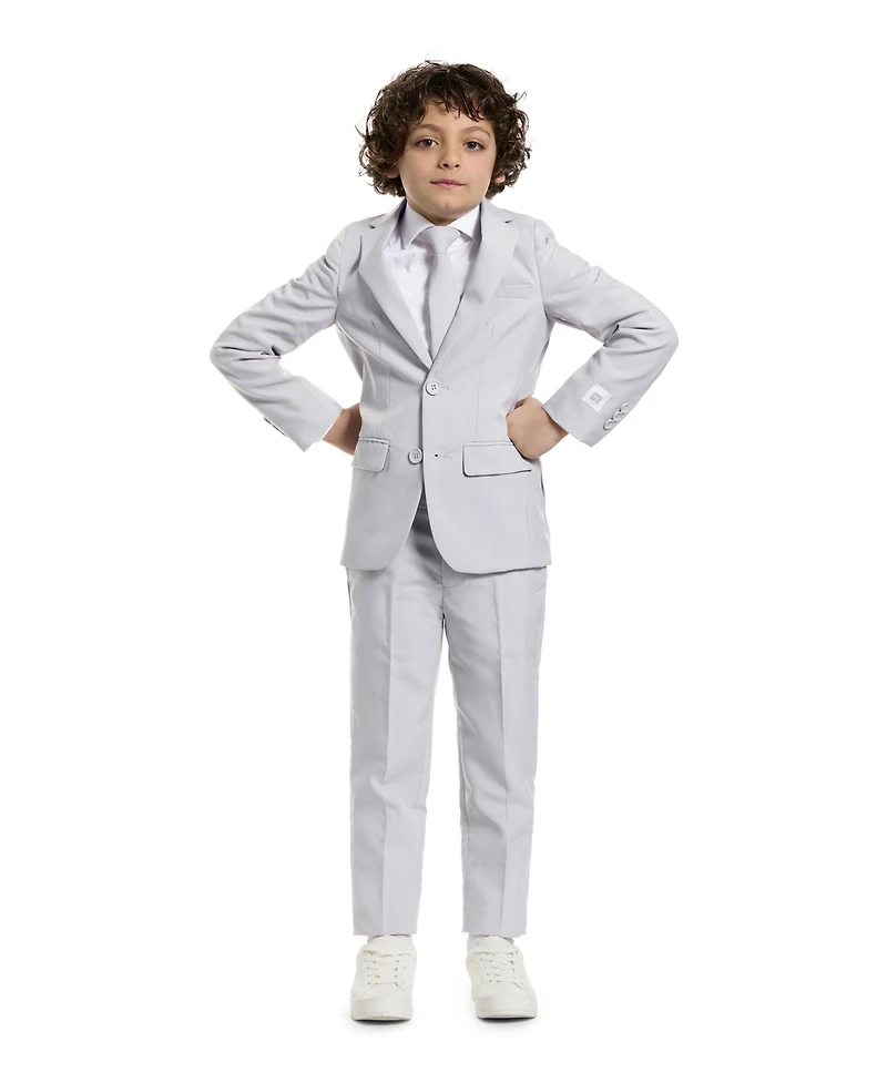 Opposuits Toddler and Little Boys Groovy Grey Slim Fit Solid Suit Including Blazer, Pants Clip-On-Tie
