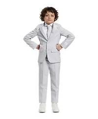 Opposuits Toddler and Little Boys Groovy Grey Slim Fit Solid Suit Including Blazer, Pants Clip-On-Tie