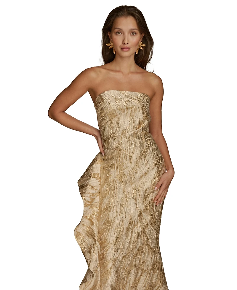 Donna Karan New York Women's Metallic Ruffled Strapless Gown