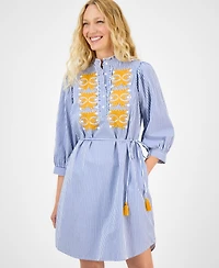 julia jordan Women's Striped Embroidered Tie-Waist Dress