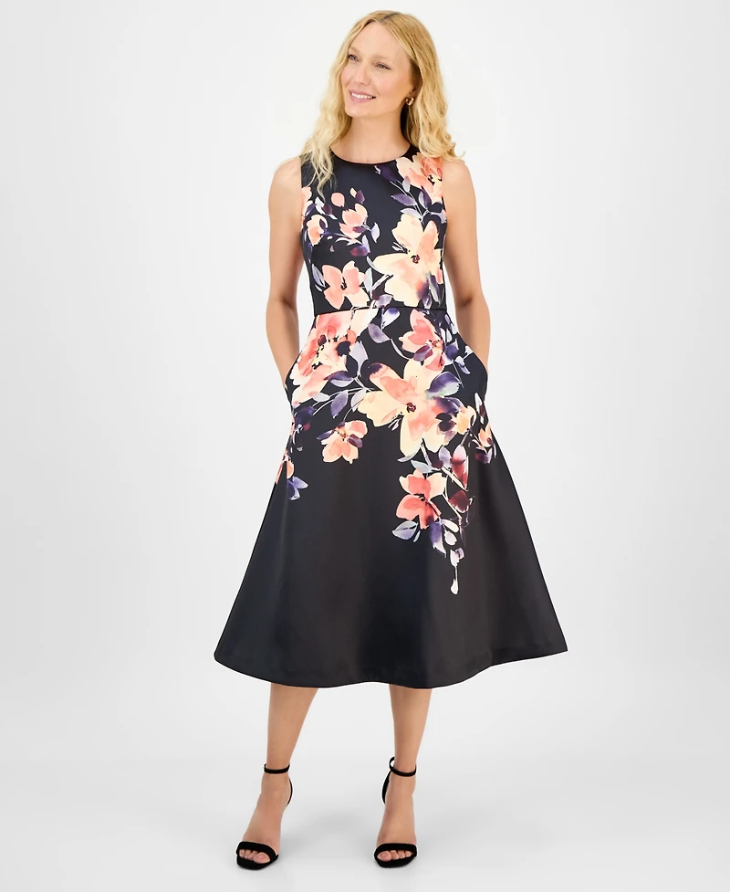 julia jordan Women's Printed Sleeveless Midi Dress