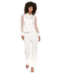 Muse Women's Bow-Button Sheer Bishop-Sleeve Blouse