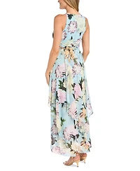 R & M Richards Petite Printed Halter-Neck Ruffled Sleeveless Gown
