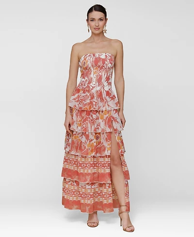 Avec Les Filles Women's Printed Smocked-Bodice Ruffle-Tiered Maxi Dress