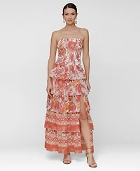 Avec Les Filles Women's Printed Smocked-Bodice Ruffle-Tiered Maxi Dress