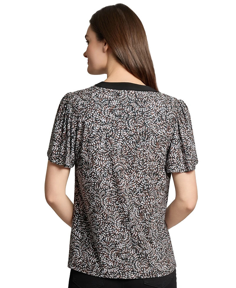 Jones New York Women's Printed Split-Neck Flutter-Sleeve Top