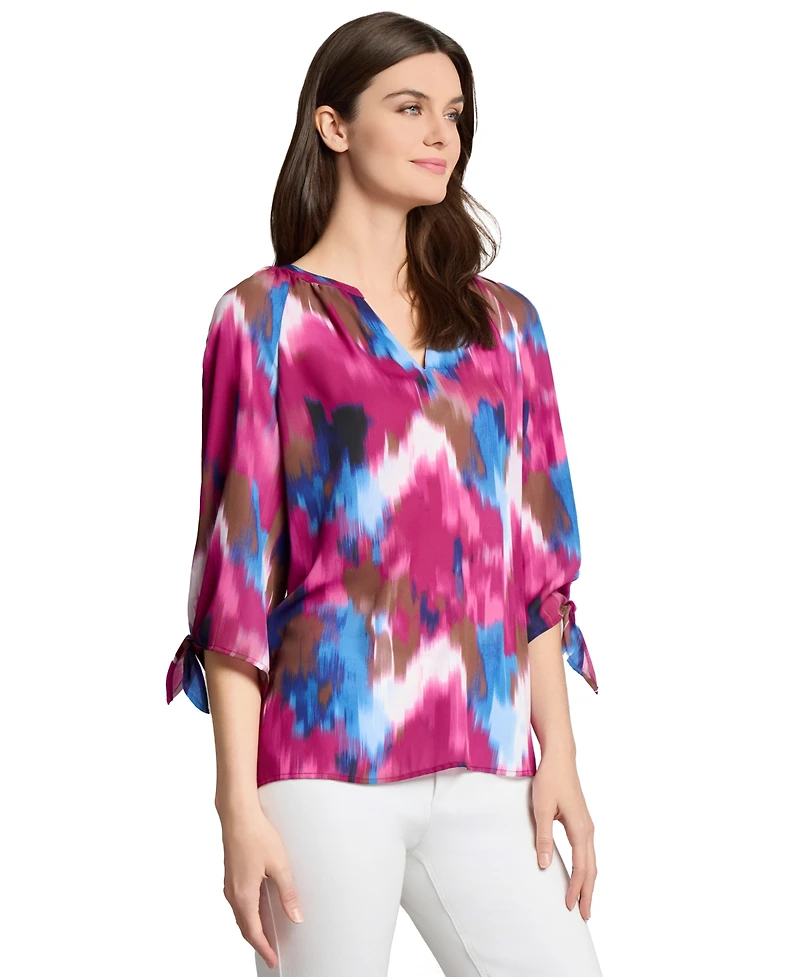 Jones New York Women's Split-Neck Watercolor-Print Top