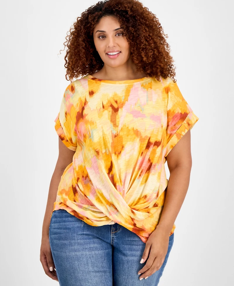Democracy Trendy Plus Scoop-Neck Cuff-Sleeve T-Shirt
