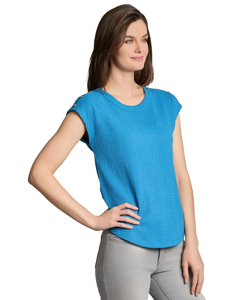 Jones New York Women's Crinkle-Texture Button-Trim Top