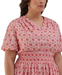 Ella Rafaella Plus Size Smocked Puff Short Sleeve Dress