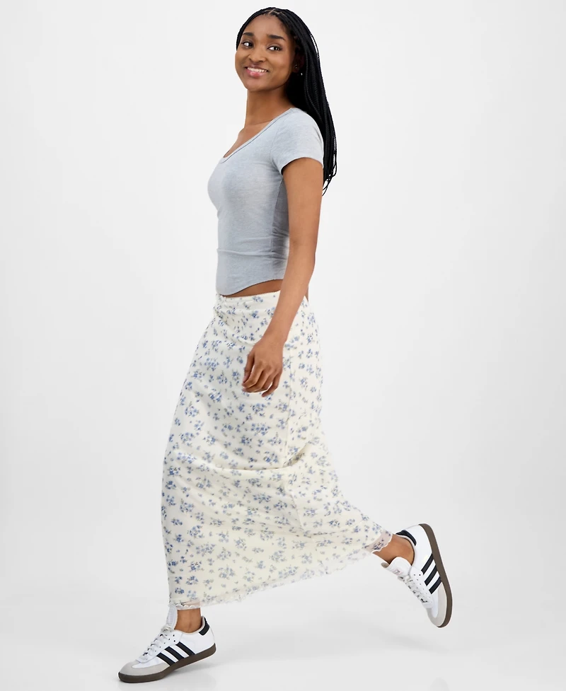 Hippie Rose Juniors' Floral-Print Maxi Skirt
