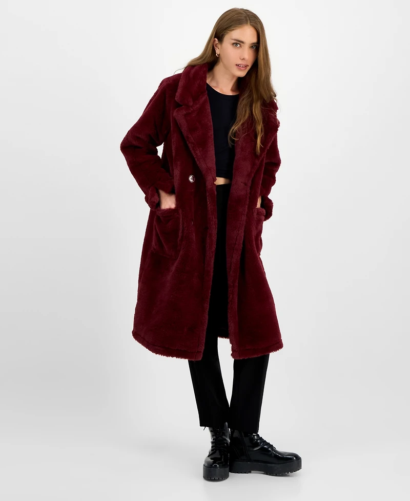 Jou Juniors' Faux-Fur Double-Breasted Coat, Created for Macy's