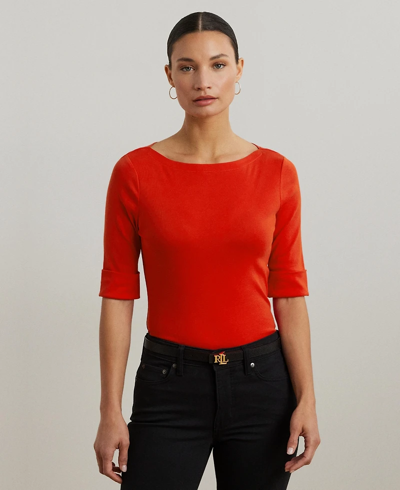Lauren Ralph Stretch Cotton Boatneck T-Shirt