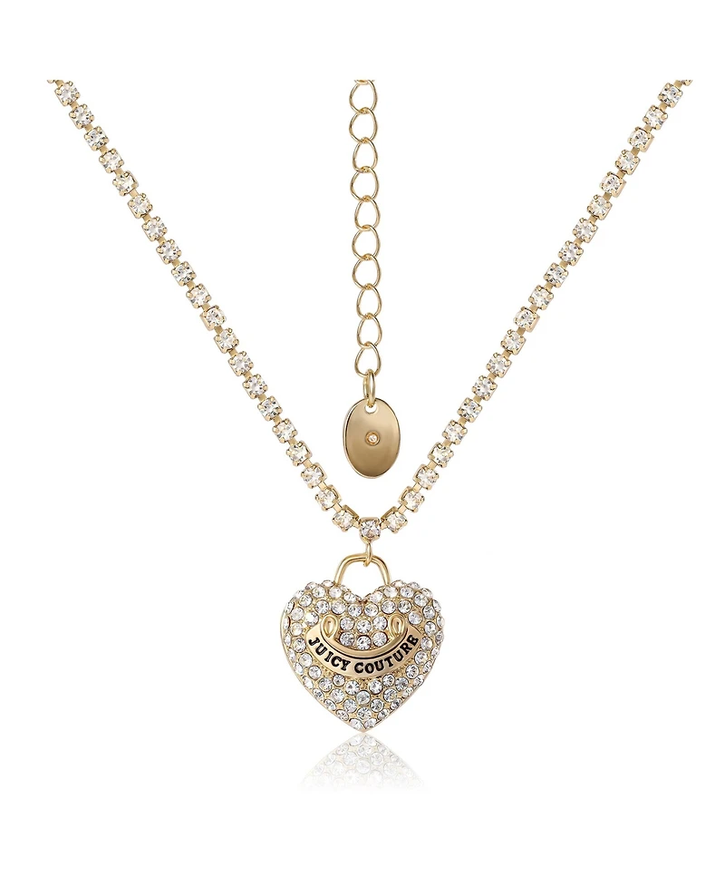 Juicy Couture Pave Heart Cyrstal Chain Pendant Necklace