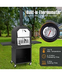 Outdoor Pizza Oven with Protective Cover and Grill Racks and Built-in Thermometer