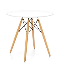 Contemporary Round Dining Table – Glossy Fiberglass Surface & Tapered Wood Legs