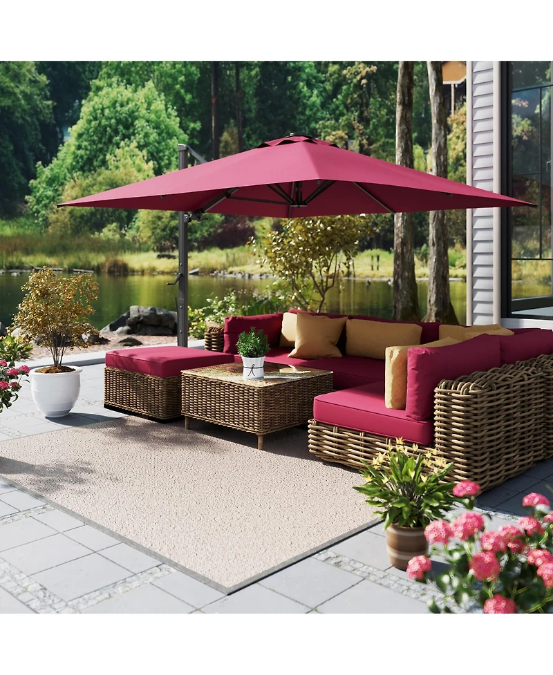 Mondawe 10ft Suqare 360 Degree Rotation Cantilever Umbrella w/ Weight Base Included