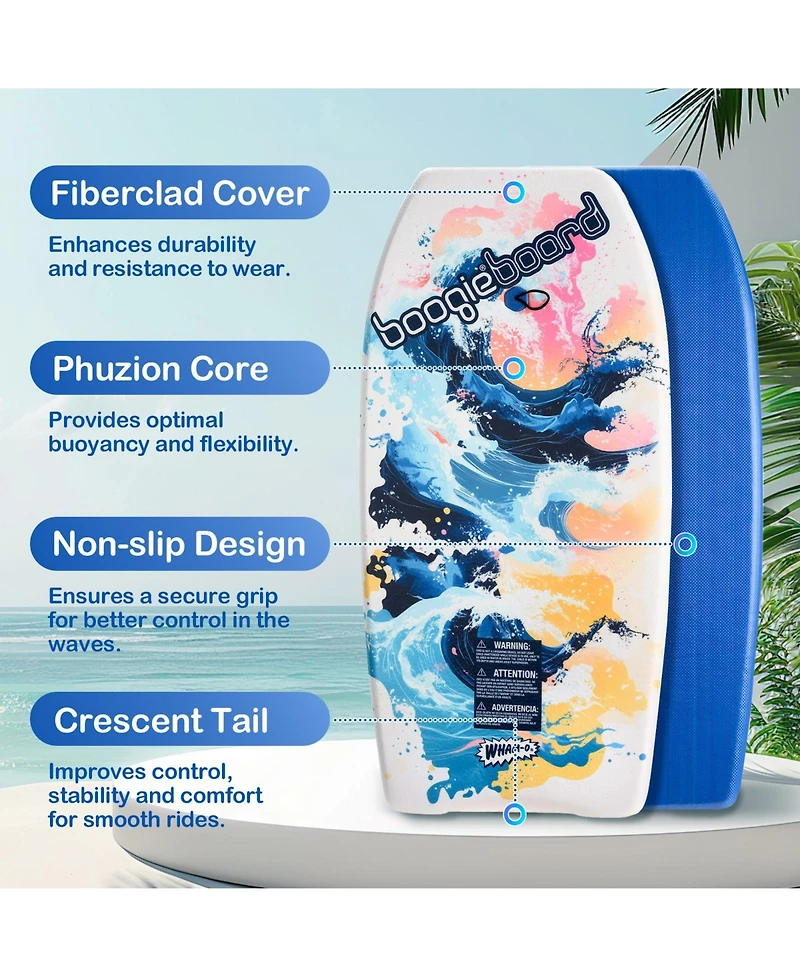 37" Body Board with Wrist Leash Fiberclad Cover Phuzion Core Crescent Tail, 2 Pack