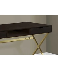 24" Dark Brown and Gold Computer Desk With Two Drawers