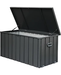 100 Gal. Large Dark Gray Steel Outdoor Deck Box with Wheels
