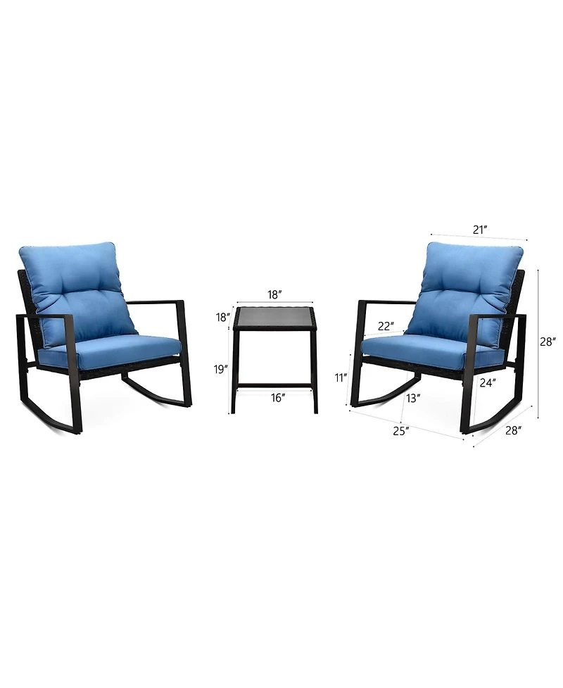 3 Pieces Patio Bistro Set Outdoor Rocking Chair with Cushion