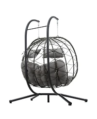 2 Persons Egg Indoor /Outdoor Swing Chair， Patio Wicker Hanging Egg Chair Hanging Basket Chair