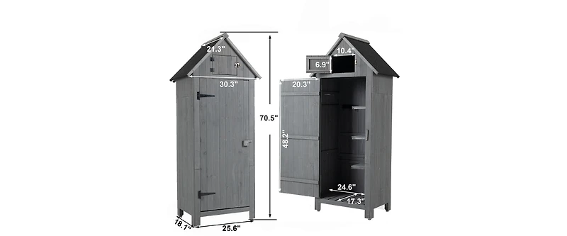 Wooden Garden Shed 3-tier Patio Storage Cabinet Outdoor Organizer Wooden Lockers with Fir Wood